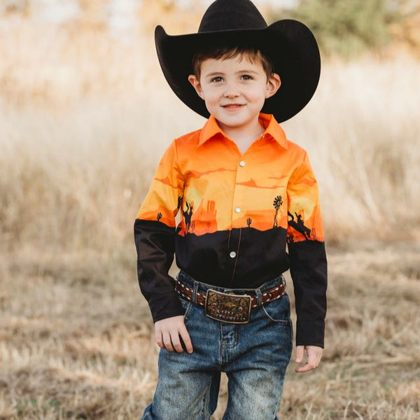 Retro Cowboy Orange LS Pearl Snap Shirt (2T-5T) – Shea Baby