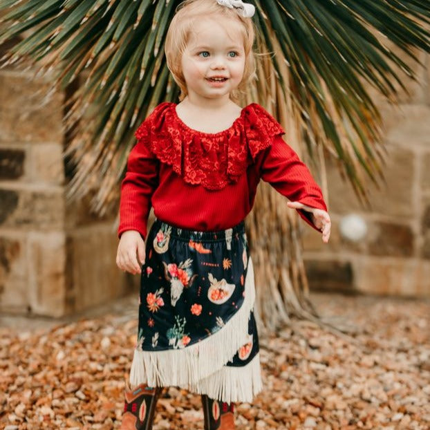 Black Floral Skull Fringe Skirt Toddler 2T 5T