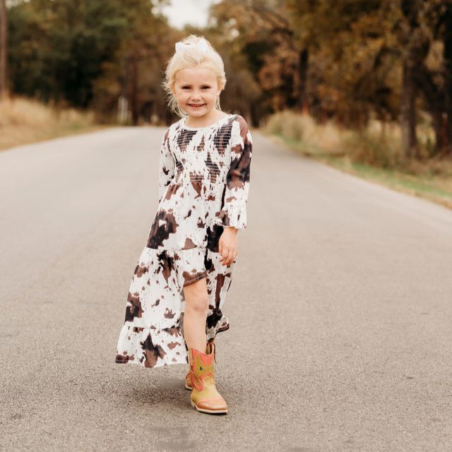 Brown Cowprint High Low Dress (2T-5T) 4T
