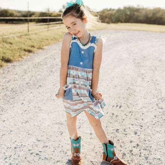 Teal Aztec Denim Dress, (2T-5T) 5T