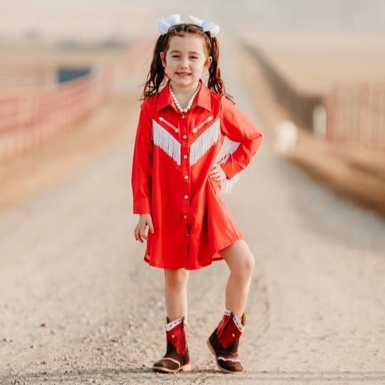 Red Cowgirl Vintage LS Dress (2T-5T) 2T