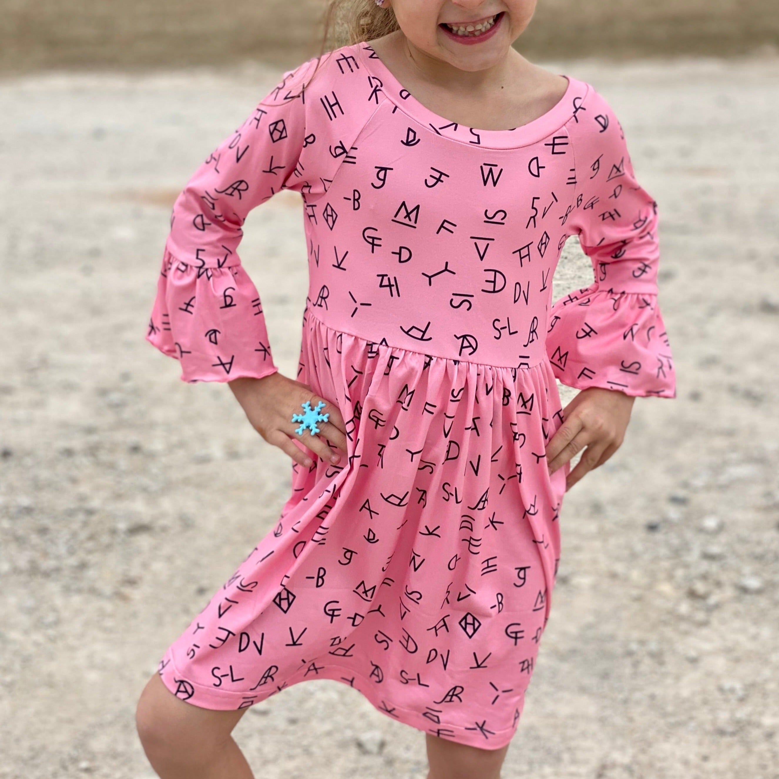 Pink Brand Print Long Sleeve Fringe Dress Toddler 2T 5T Shea Baby