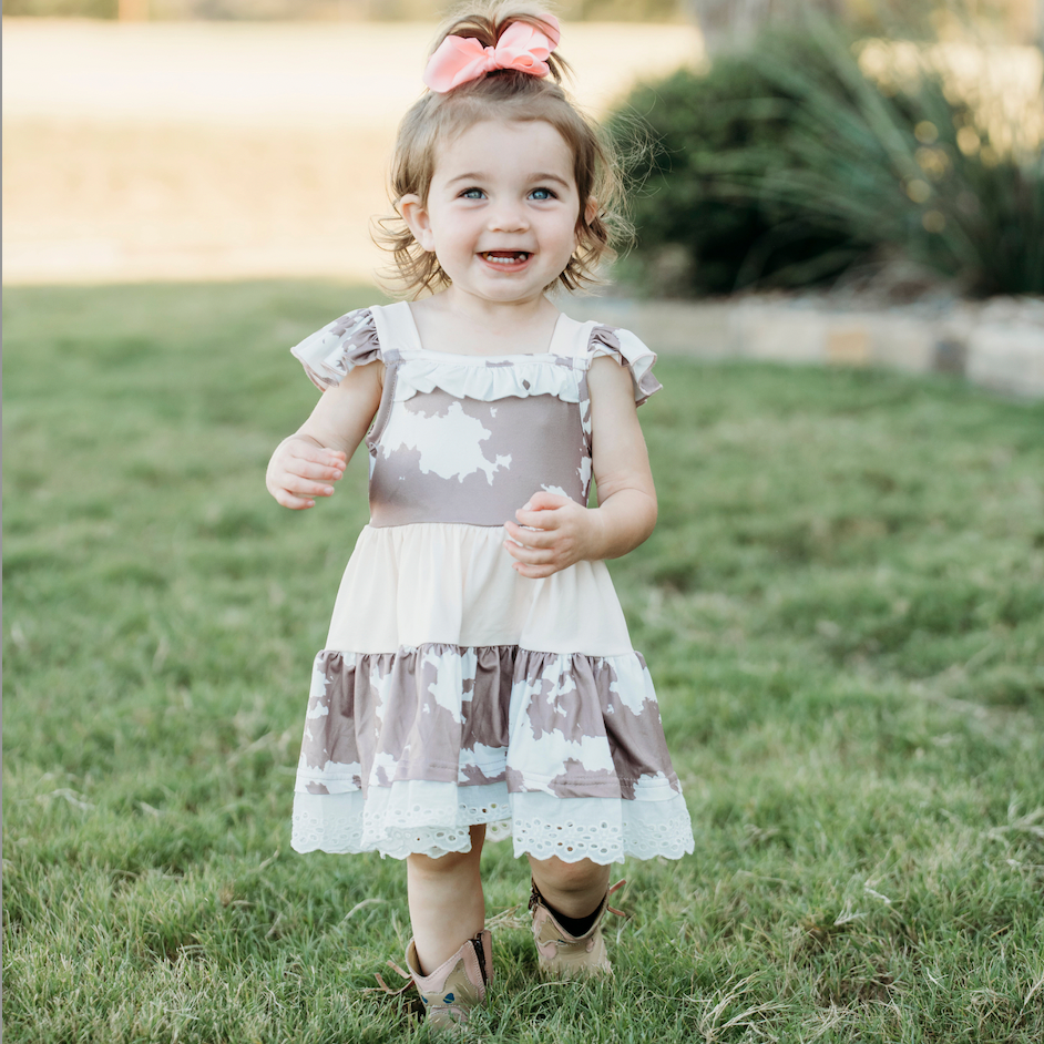brown 2t dress Brown Cotton Long-Sleeve Girls Dress, 2T7T Lace collar & Hem / 12M