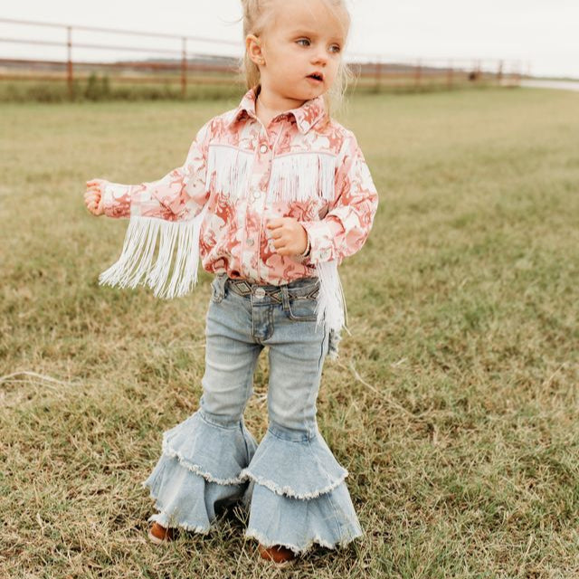 Denim Jeans Ruffle Bell Bottom Pants Baby Ruffle Denim Bells (0