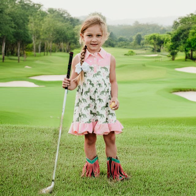 Green & Pink Horse Vintage Dress, (2T-5T) 4T Green & Pink Horse Vintage Dress, (2T-5T) 4T