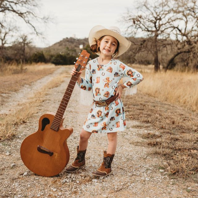 Blue Vintage Cowgirl Fringe Dress (0-18M) 3-6M