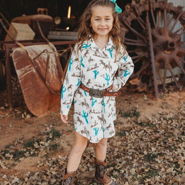 Gettin Western Button Up Long Sleeve Dress Toddler 2T 5T