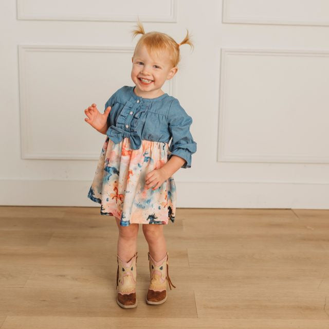 Watercolor Horse Denim Dress (0-18M) 3-6M