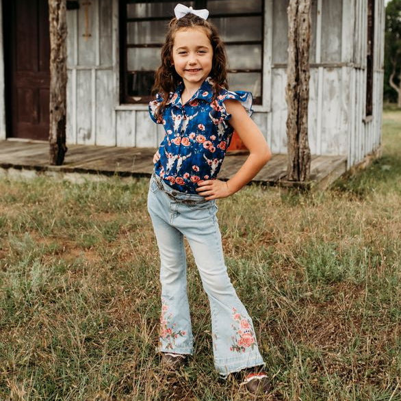 Floral Boot Flare Denim Jeans, (6-7) – Shea Baby