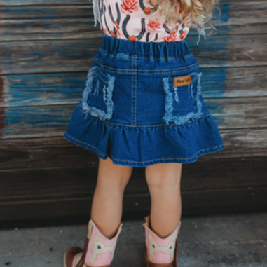 BAILEY'S BLOSSOM INFANT/TODDLER SANDY HIGH WAIST DENIM TIE SKIRT DAR – The  Country Connection