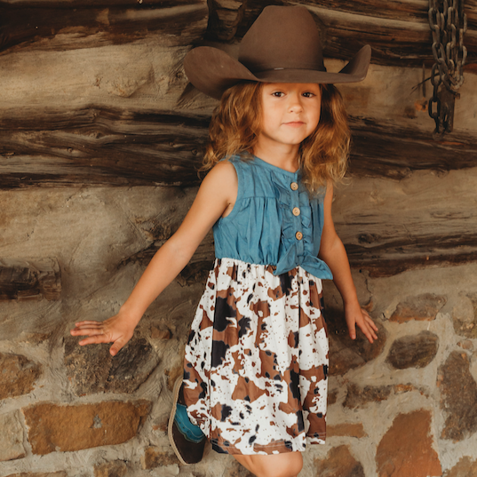 Shea Baby Girl Denim/Cow Print Dress 3T