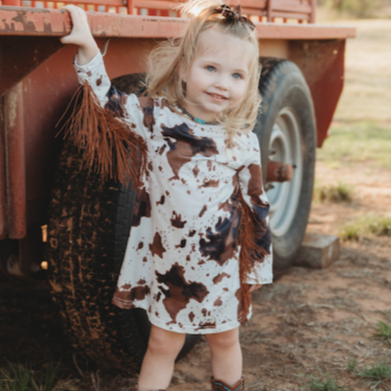 Long Sleeve Cowprint Fringe Dress Toddler (2T-5T) 4